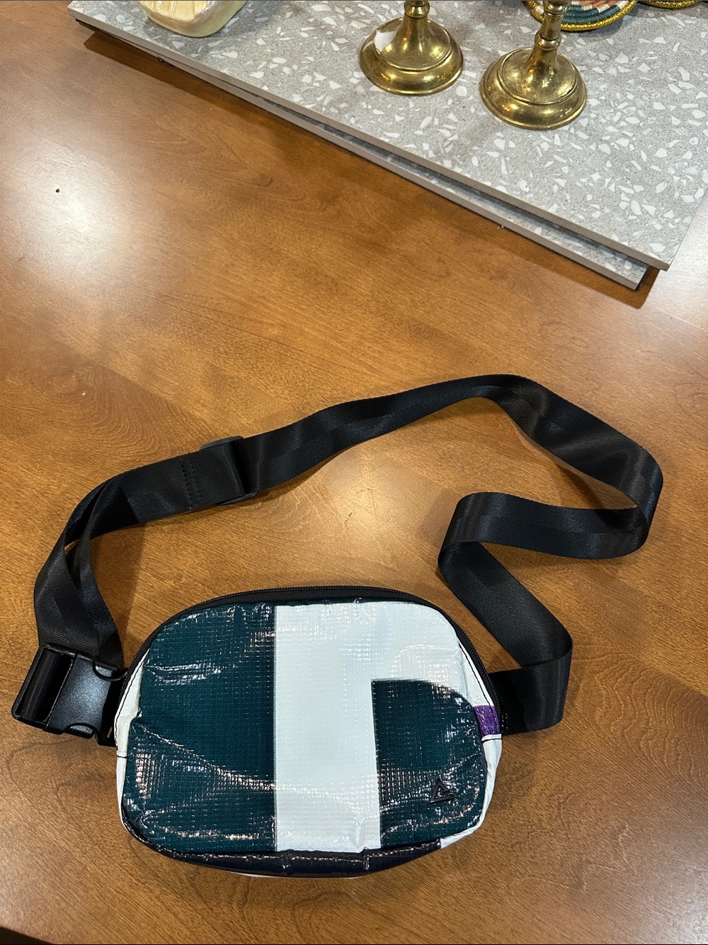 Rareform Unisex Crossbody Belt Bag in Dark Green & White